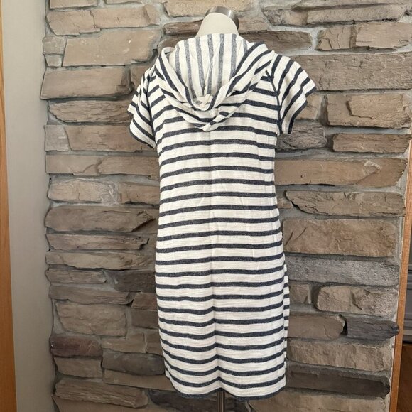 Max Studio Weekend Hoodie Dress Size M Striped Navy White Nautical Cover-up - Picture 5 of 11